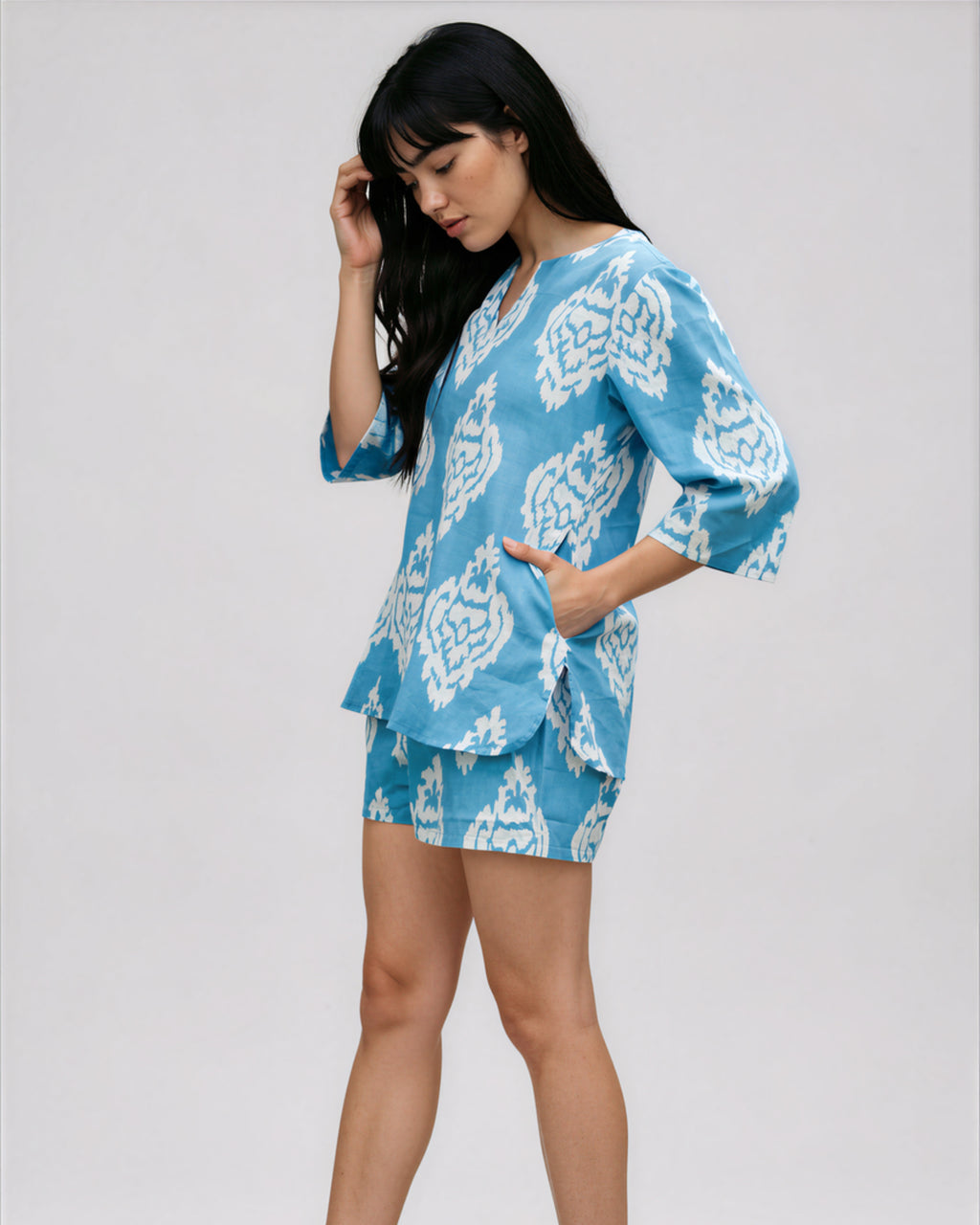 Blue Ikat Matching Set