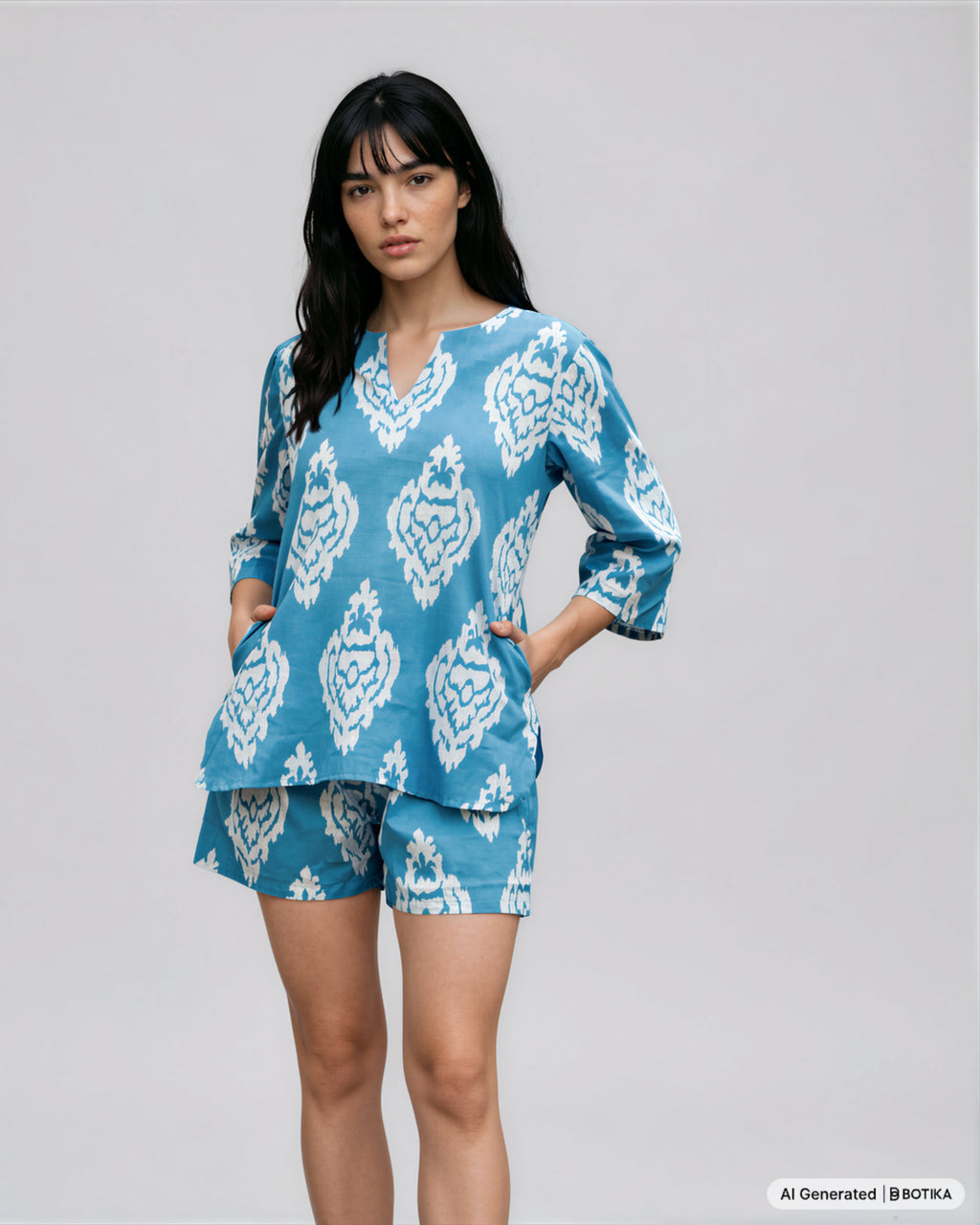 Blue Ikat Matching Set