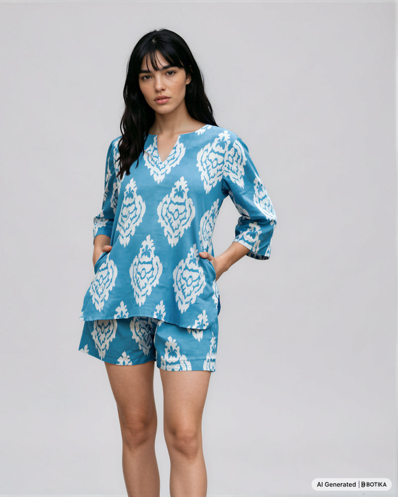 Blue Ikat Matching Set